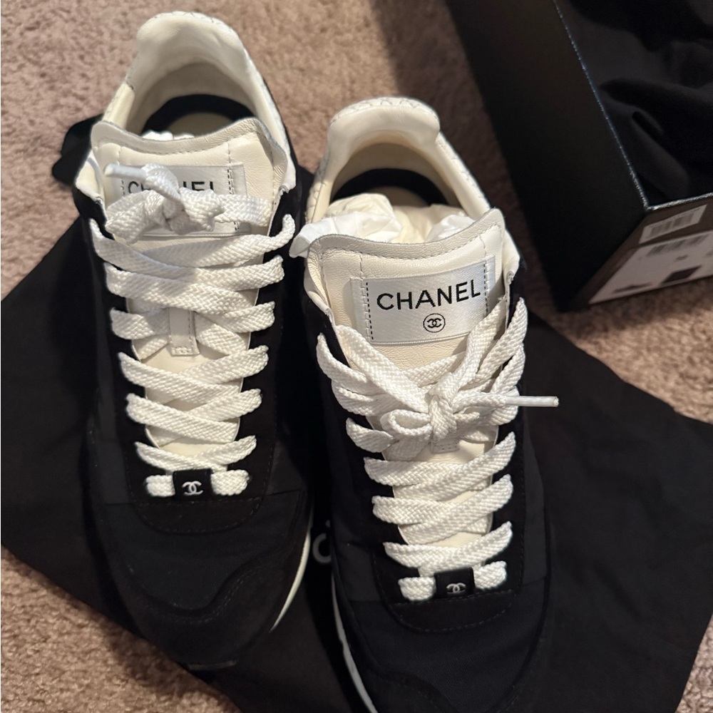 CHANEL Monochrome Lace-Up Sneakers